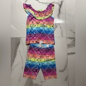 Kids Rainbow Bandana-Print Tankini Set - Multicolor